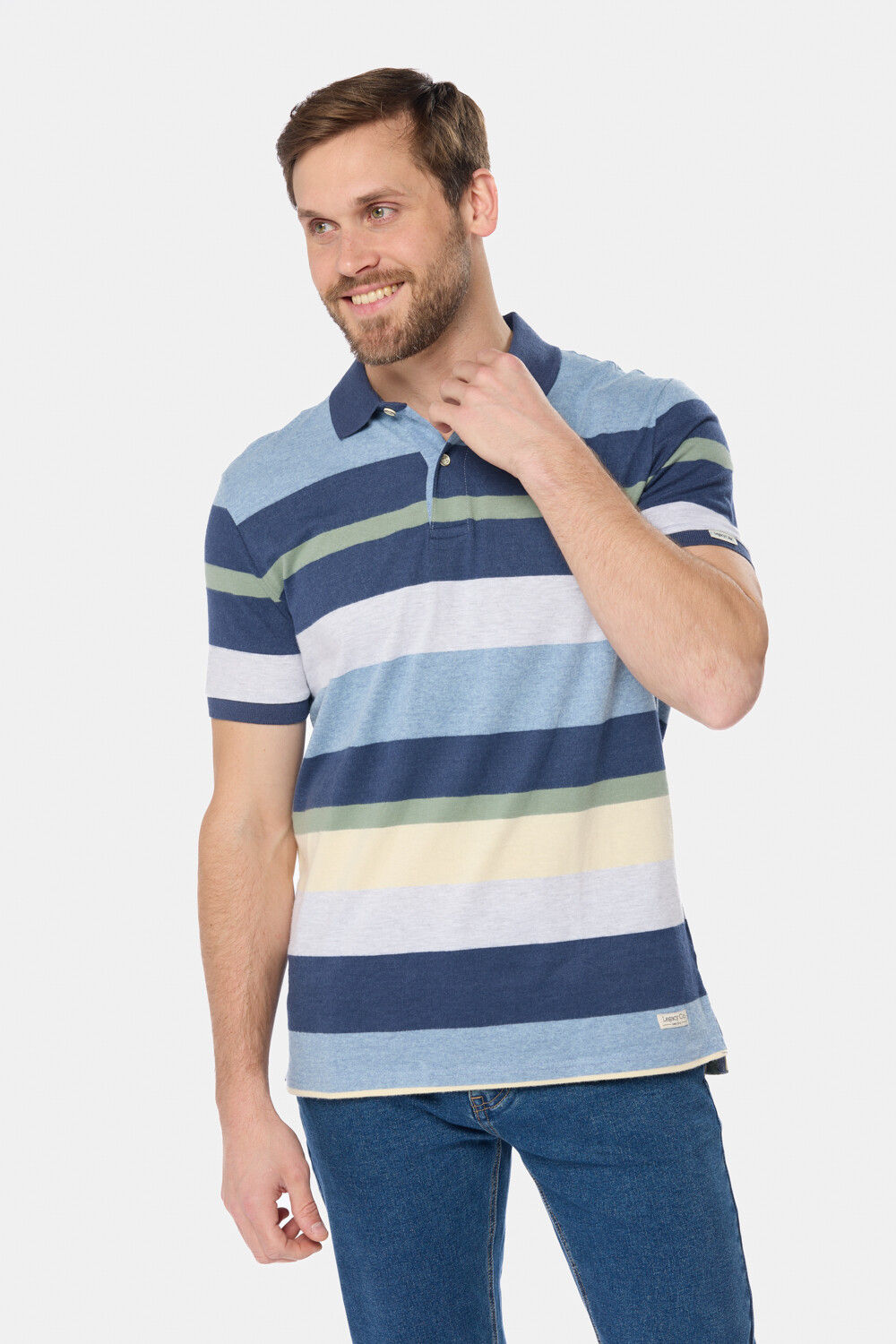 REMERA POLO JERSEY RAYADA Celeste