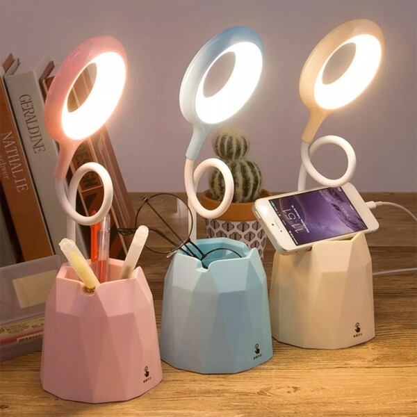Lampara Tactil Flexible Con Base Porta Lapiz Recargable Led Color Variante Celeste