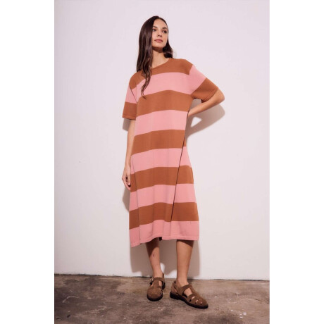 Vestido Tejido Rayado Rosa