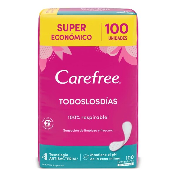 Protectores Diarios Todos los Días 100 Unidades - Carefree Protectores Diarios Todos los Días 100 Unidades - Carefree