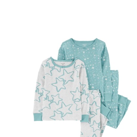 PIJAMA 4PC ML ESTRELLAS ALGODÓN NIÑA-TOD CARTERS TURQUESA