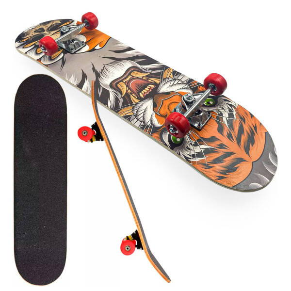 Skate Madera 7 Capas Con Lija Antideslizante Profesional Variante Diseño Tigre
