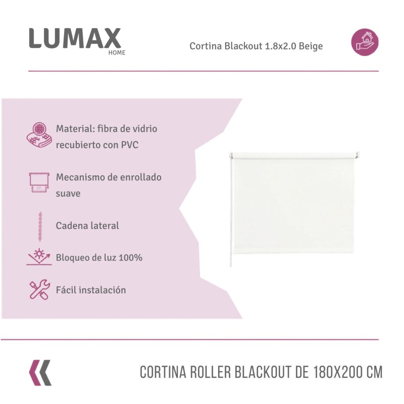 Cortina Roller Blackout Lumax 180 X 200 Cm Colores Blanco