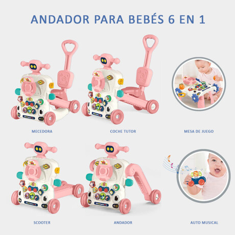 Andador Caminador Bebé Musical Buggy con Guía 6 En1 Rosa