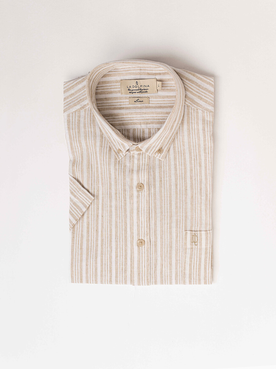 Camisa m/c lino - beige 