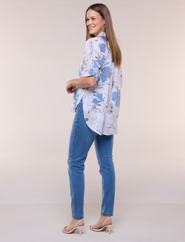 Camisa Estampada Y Ruedo Asimétrico MULTI/BEIGE