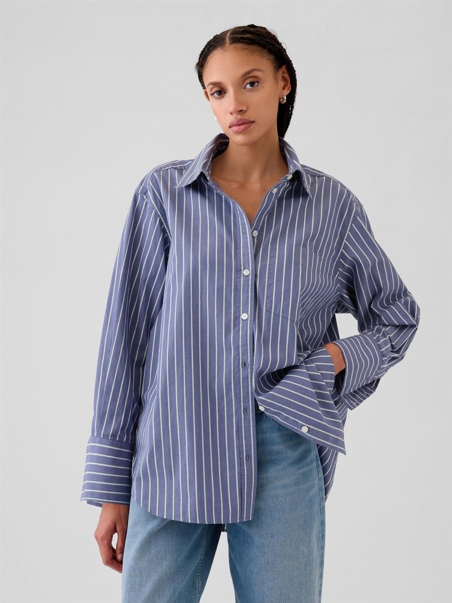 Camisa Big Shirt A Rayas Mujer - Blue Green Stripe 