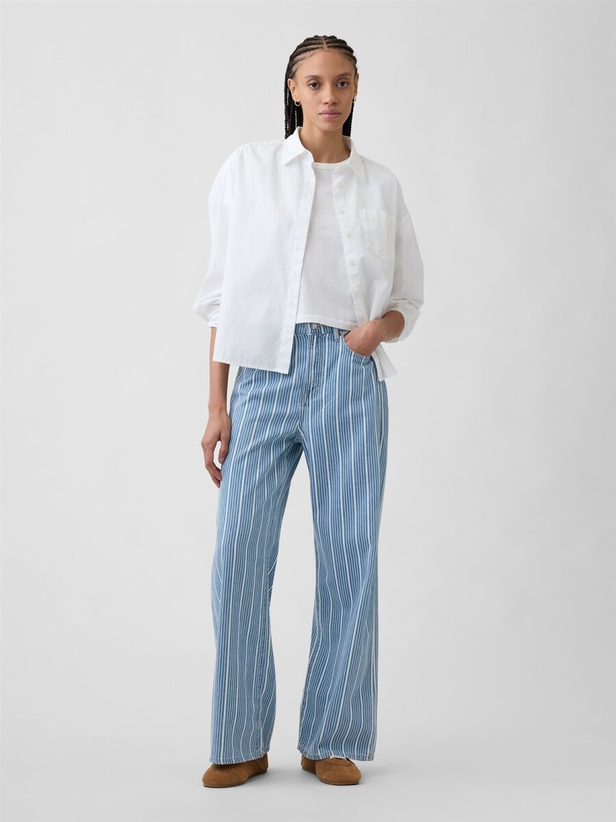 Jean Wide Leg Tiro Alto Mujer - Blue Stripe 