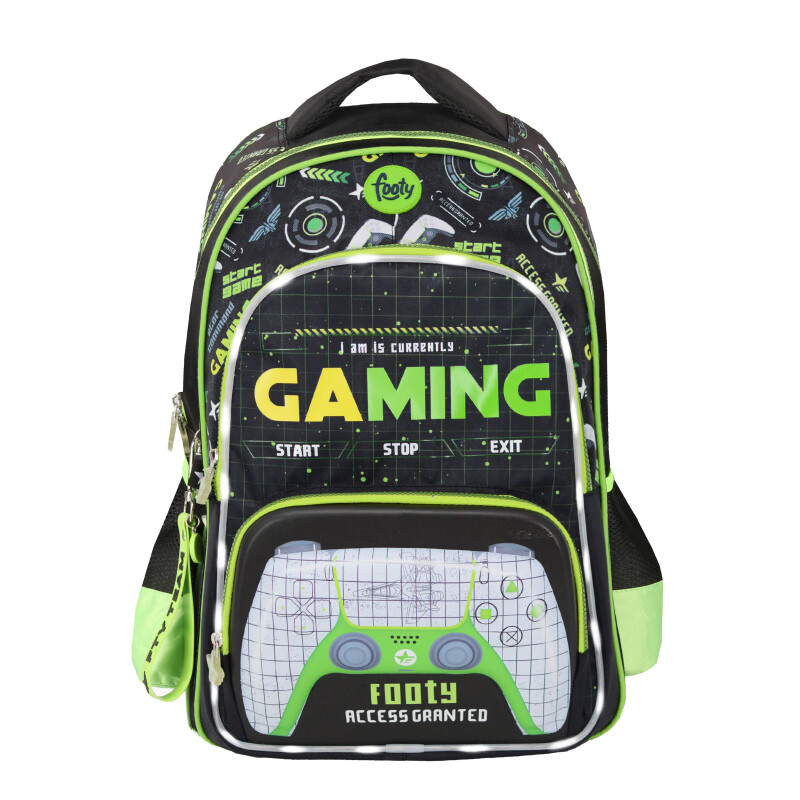 Mochila Footy Gaming c/Luz Verde - Negro