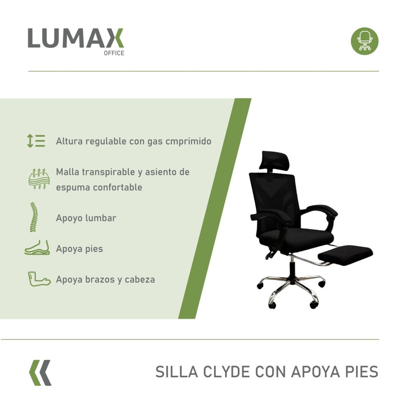 Silla Ejecutiva Ergonómica Lumax Modelo Clyde con Apoyapies Negro