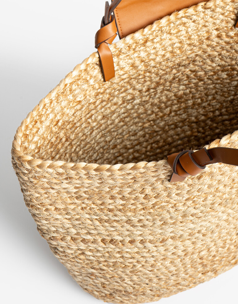 Shopper Shopper De Rafia Con Tag Colgante - Marron Beige