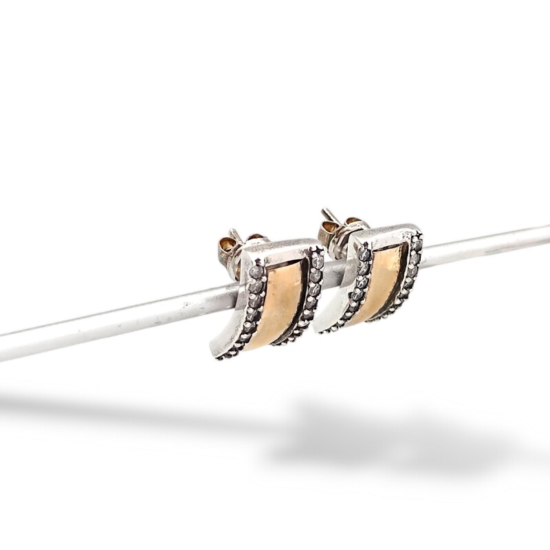 Caravanas Pendiente Zirconia-Plata y oro-Zirconia-CA5042 conpiedra
