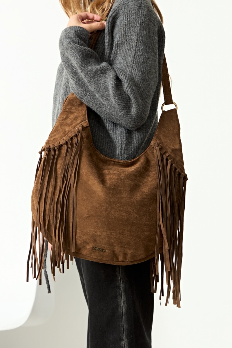Cartera bandolera suede con flecos - chocolate 