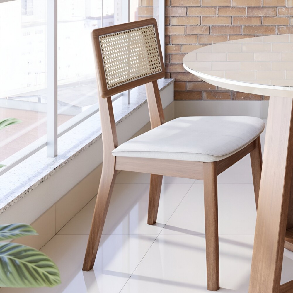 Silla de Comedor Classic Ratán - Línea Manhattan Tela Lino/Natural