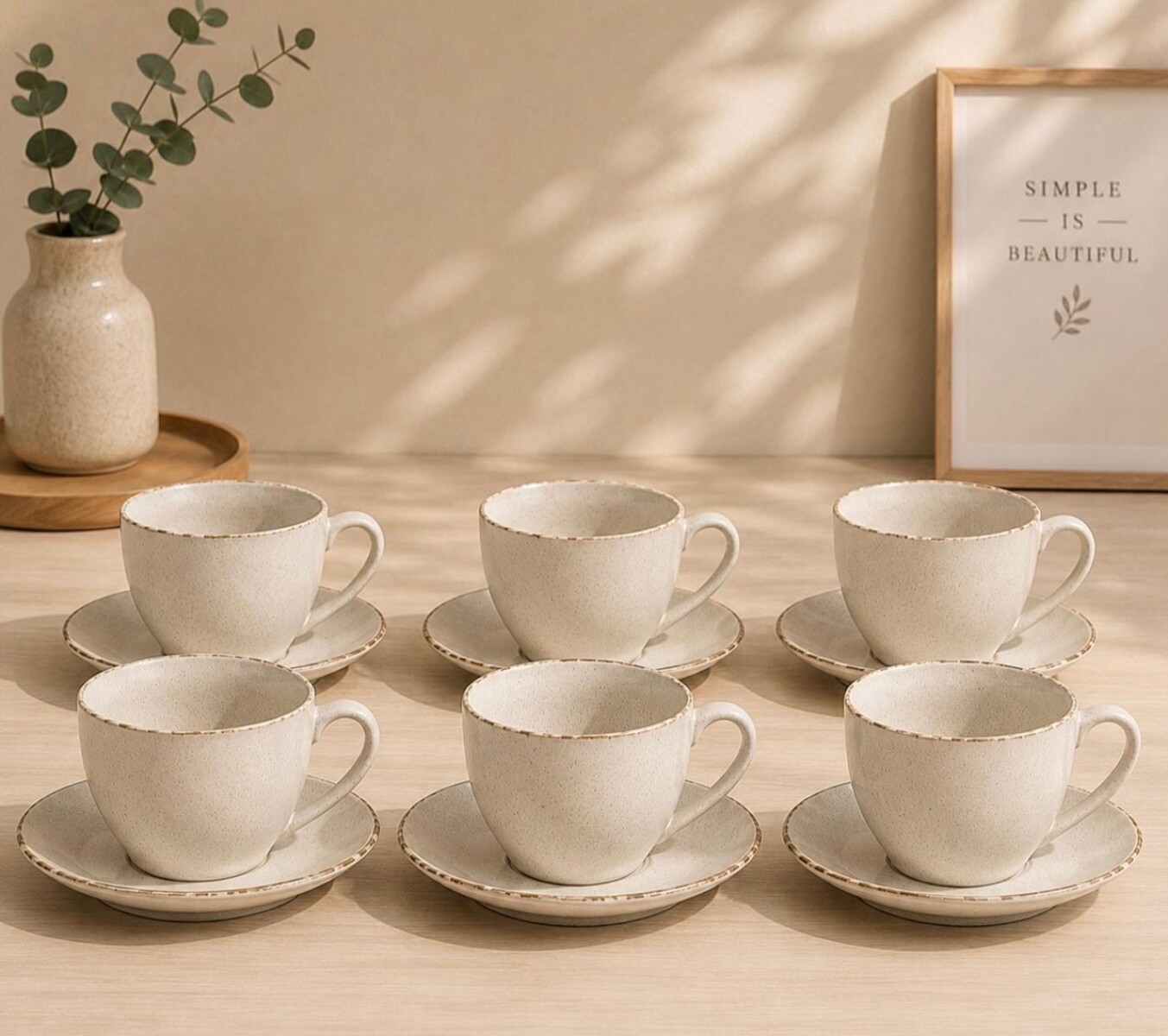 Juego de 6 Tazas para Café con Platillos de Cerámica Blanca 250 ml 