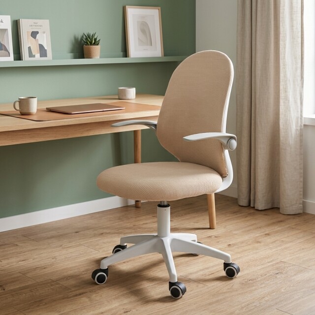 SILLA DE OFICINA ERGONÓMICA GIRATORIA CON RUEDAS ASIENTO REGULABLE BEIGE
