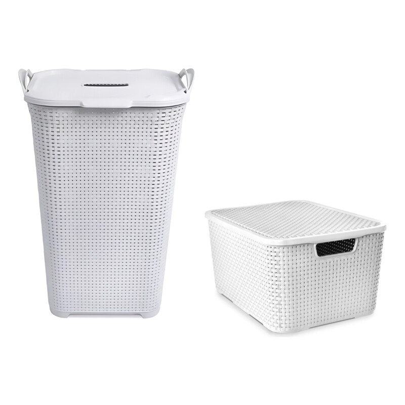 Pack X 2 Cesto Y Caja Organizador Plástico Rattan 36/40lts Pack X 2 Cesto Y Caja Organizador Plástico Rattan 36/40lts