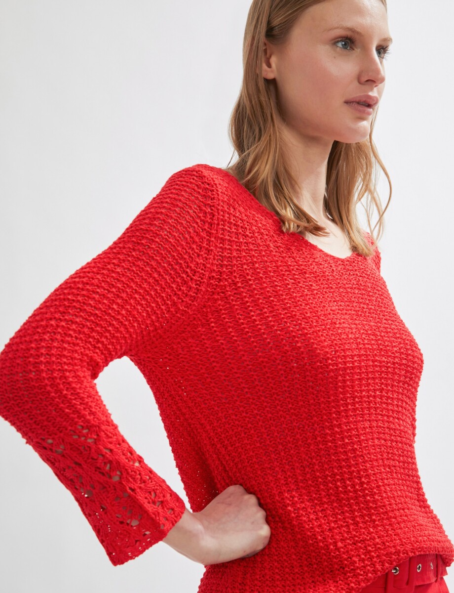 Sweater escote en V - rojo 