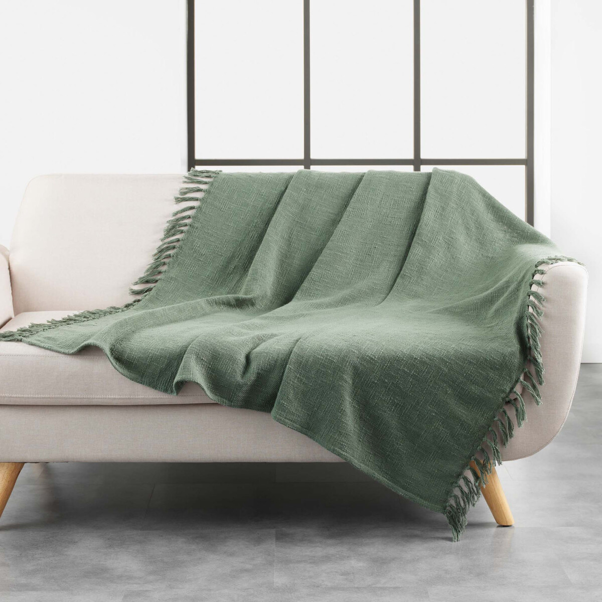 MANTA THROW - ALGODON NATURAL-BEIGE ZAMINA KAKI 