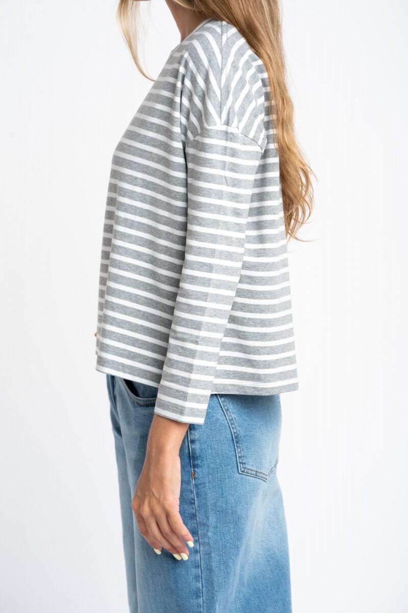 Remera Algodón Elastano Rayada Gris Melange