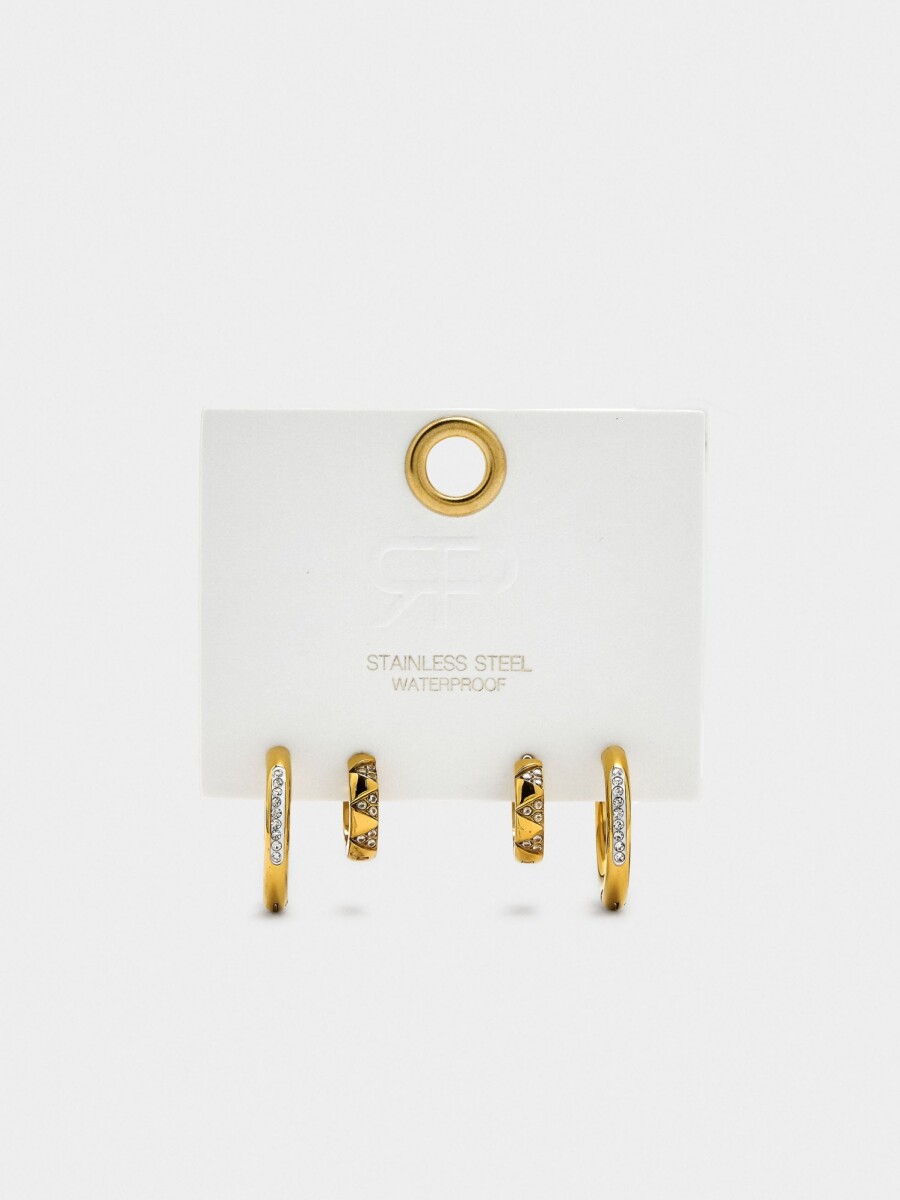 Set De Aros Con Cristales - Acero Inoxidable dorado
