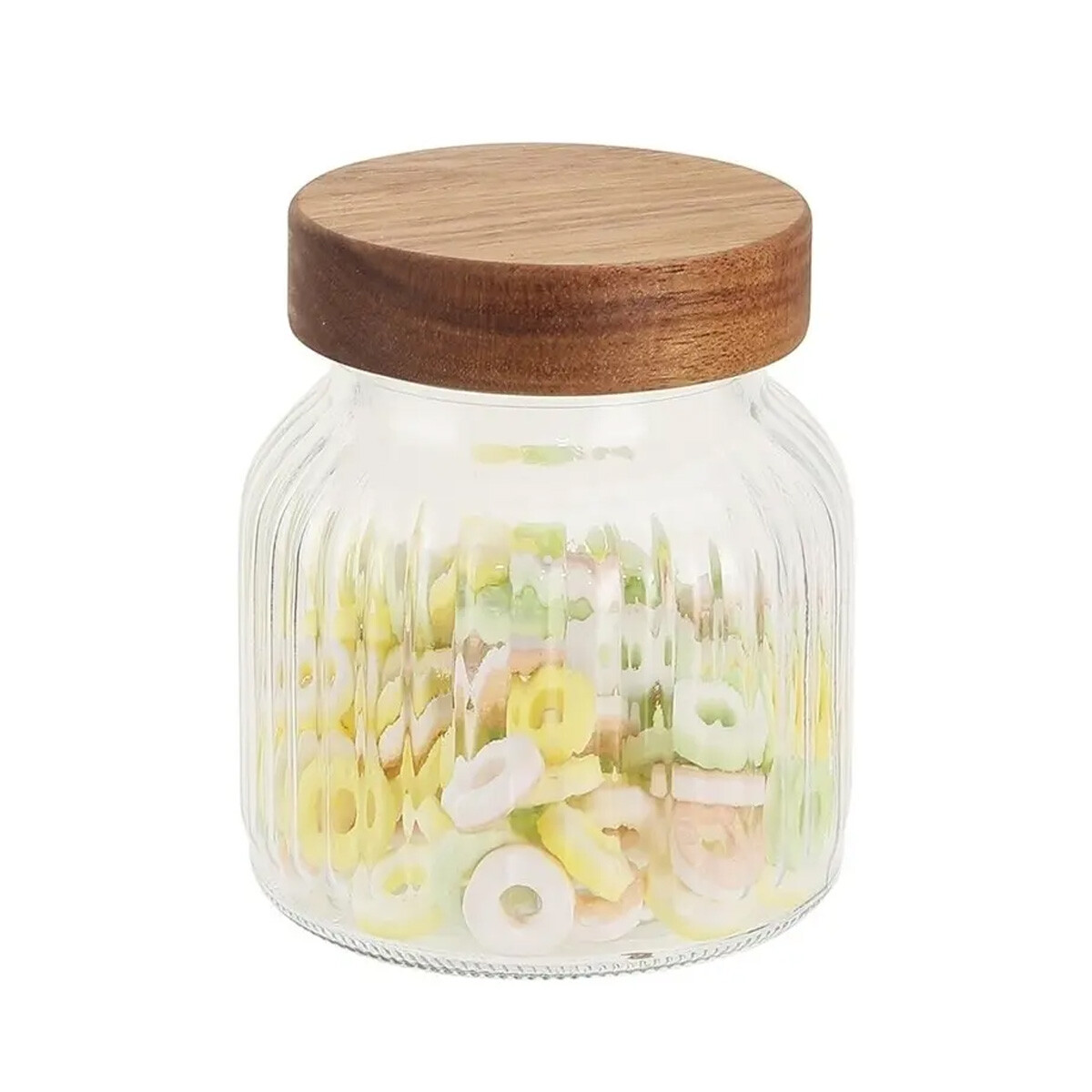 FRASCO BOLLON RECIPIENTE VIDRIO C/TAPA DE MADERA DE 500ML 