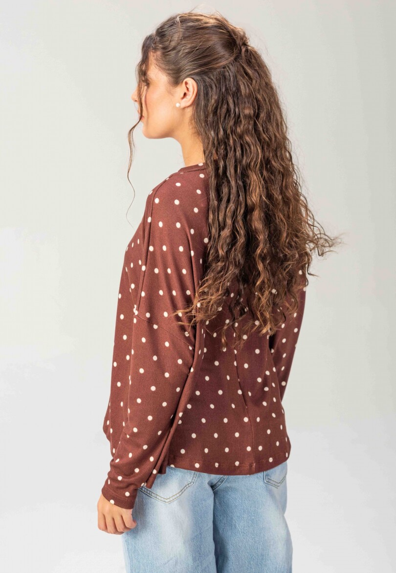 Remera Popi Polka bordeau y blanco