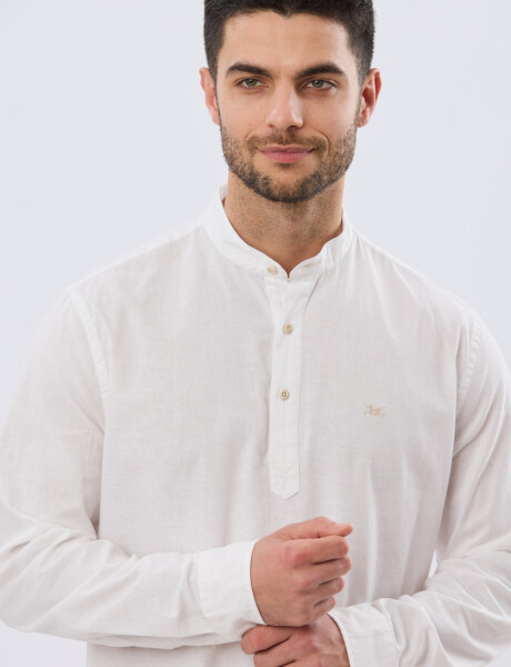 CAMISA LISA DE LINO CUELLO MAO Blanco