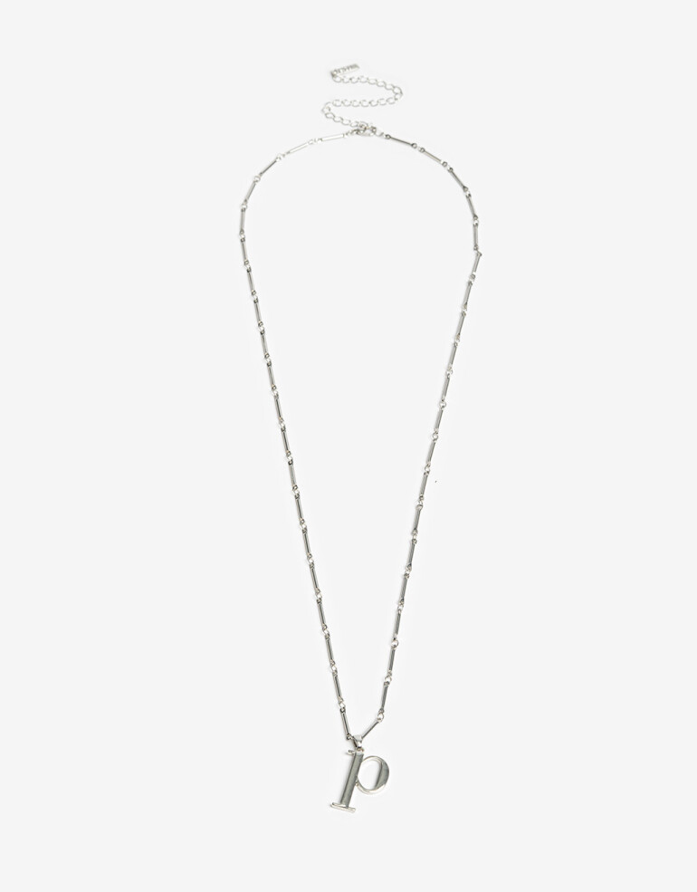 Collares Largos Metal Collar Largo Inicial P - Plateado Rodio