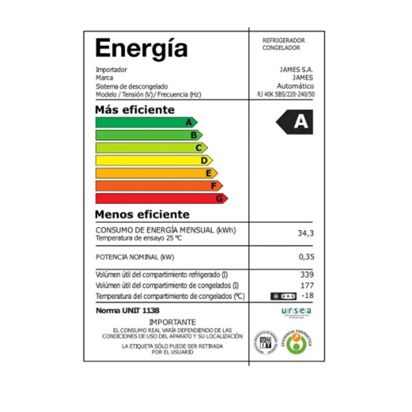 Heladera James Rjn 40k Sbsi HELADERA JAMES SIDE BY SIDE RJN40K 70002