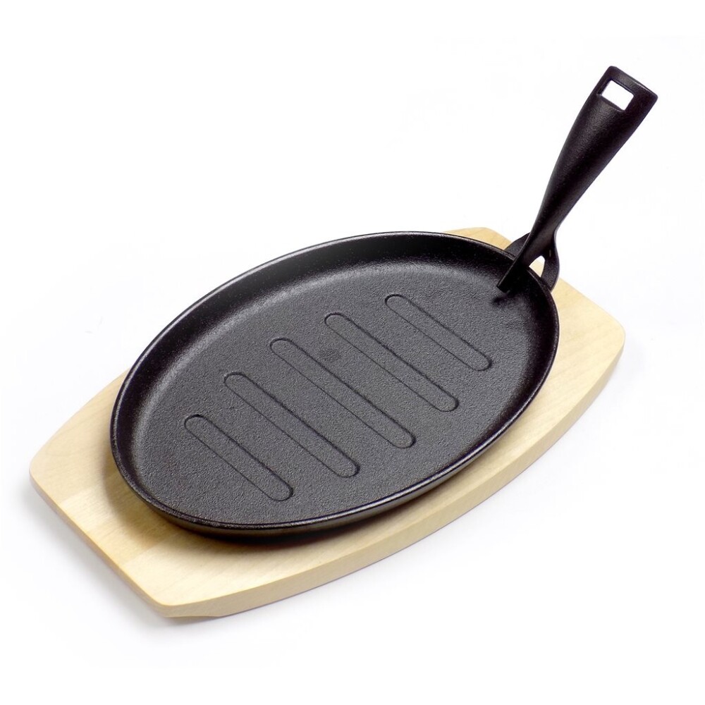 Plancha Grill Oval Selecta de Hierro con Base de Madera 27,5 x 17,5 cm PLANCHA GRIL OVAL D27.5*17.5CM HIERRO C/BASE MADER