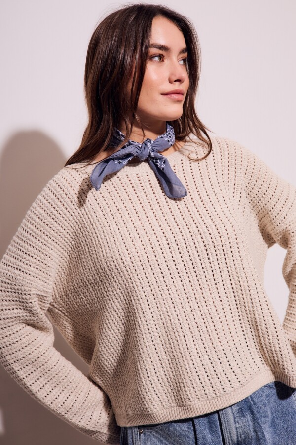 Sweater Texturado Lurex Beige Melange