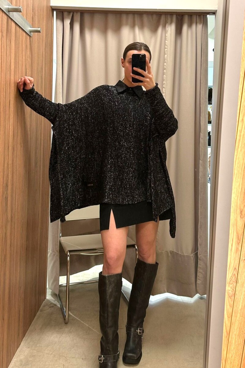 Poncho Misuna Negro Lurex