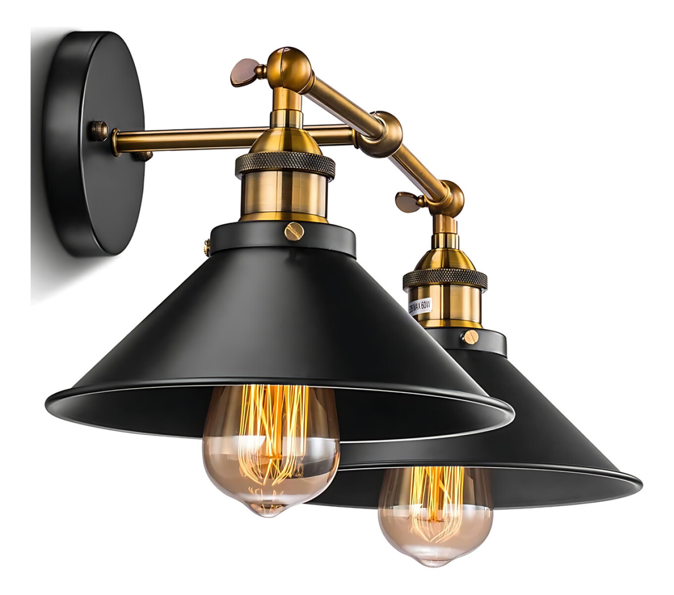 Aplique De Pared Spot Doble Vintage Industrial Negro Led - Negro 