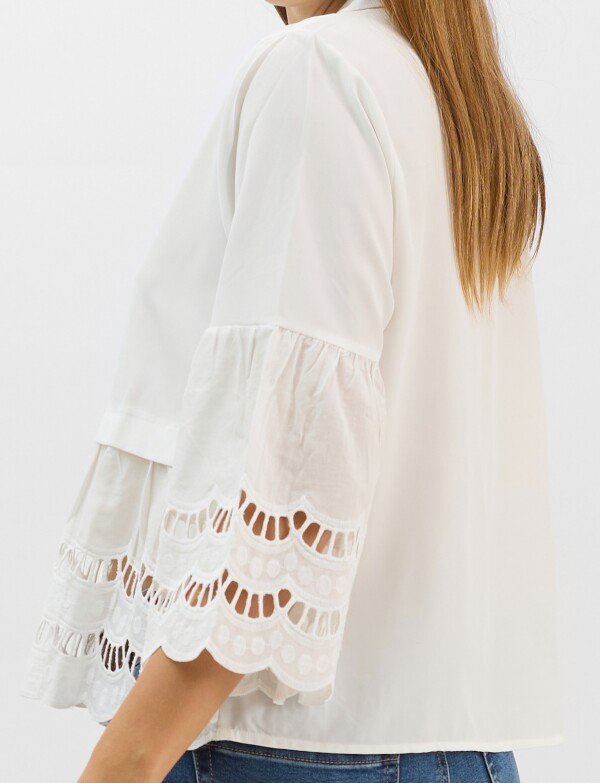 Camisa Con Mangas De Bordado Suizo BLANCO