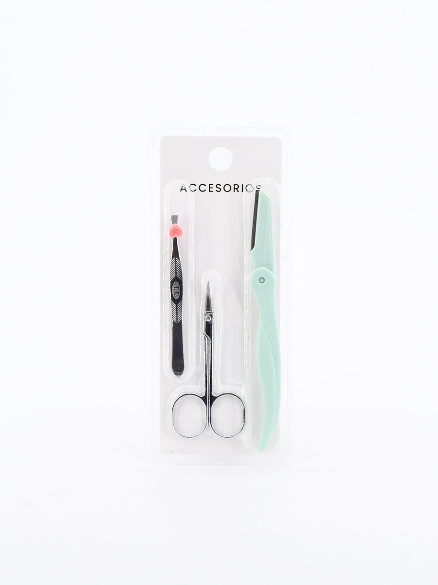 SET 3 PCS TIJERA PINZA Y NAVAJA - VERDE AQUA 