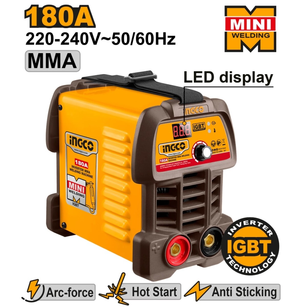 SOLDADORA INVERTER MINI MMA 180 AMP DISPLAY LED INGCO MMA180 