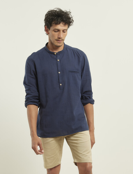 012105 CAMISA HARRINGTON LABEL DE LINO Azul