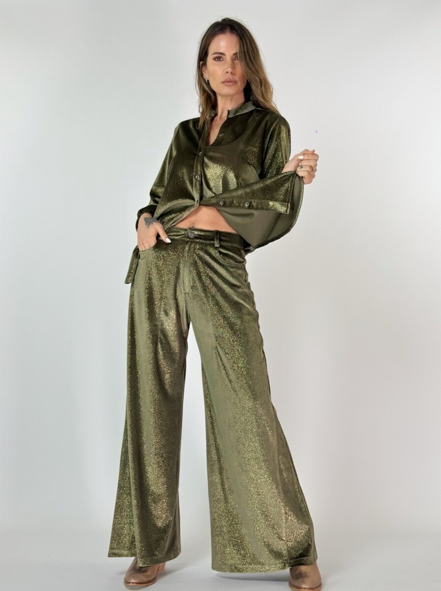 PANTALON JACINTO VELVET CON BRILLO - TURQUESA 