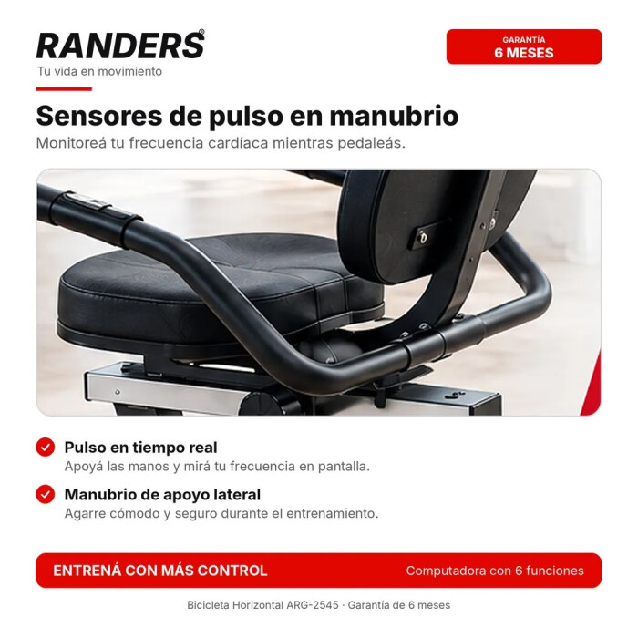 Bicicleta Horizontal Randers ARG-2545 con Respaldo y Pulso Bicicleta Horizontal Randers ARG-2545 con Respaldo y Pulso