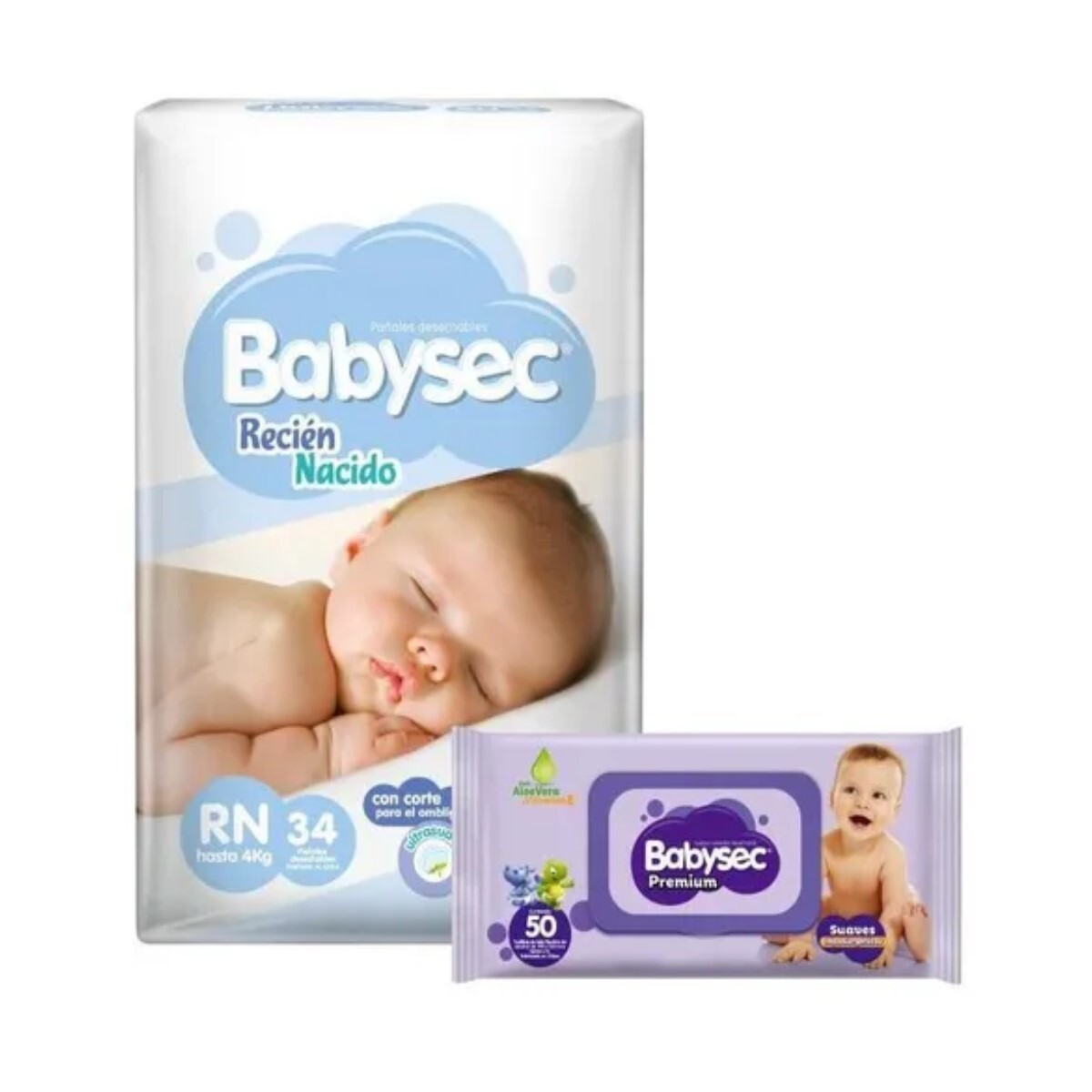 Pack 34 Pañales Babysec Recién Nacido + Toallitas Húmedas 