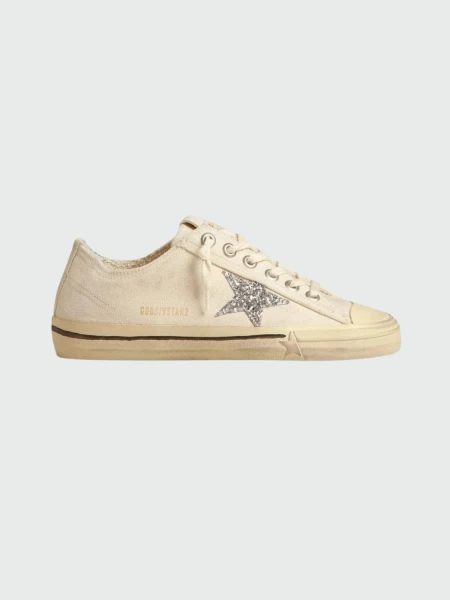 Golden Goose-Championes de cuero acordonados, V- Star Blanco