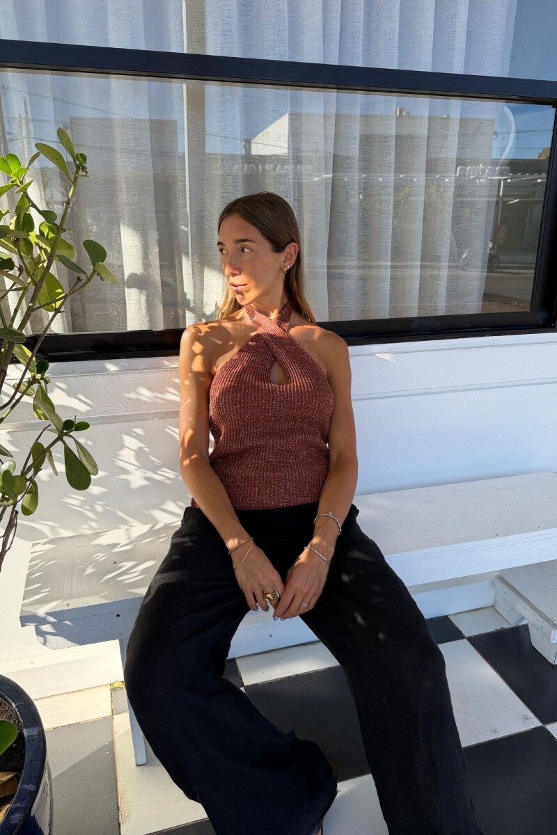 Top tejido doble Marron