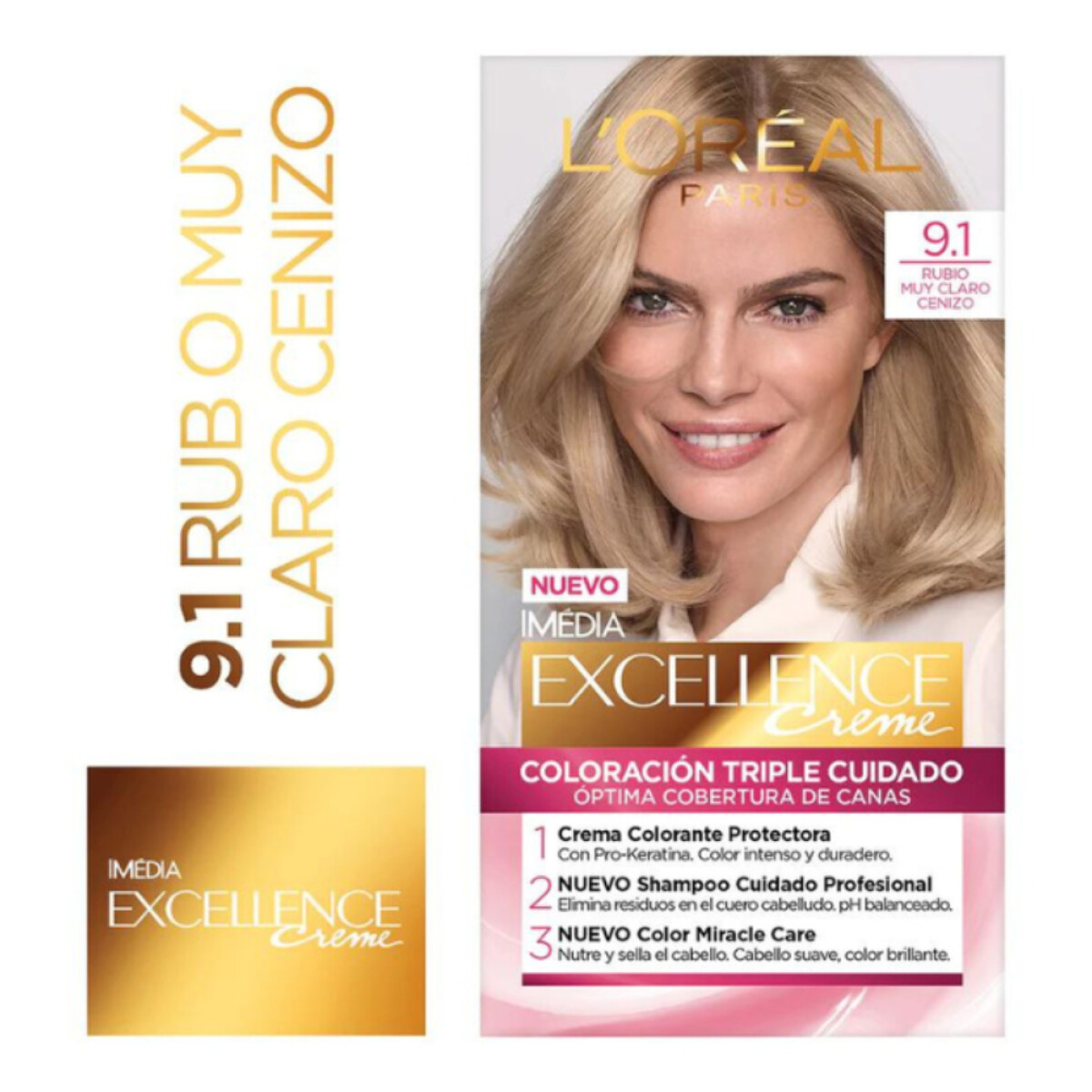 Tinta L'Oréal Paris Excellence Creme N°9.1 Rubio Claro Cenizo 