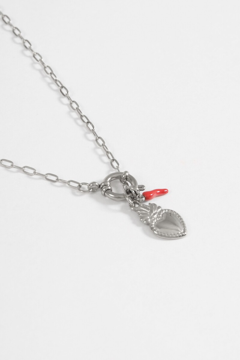 Collar acero dijes plateado