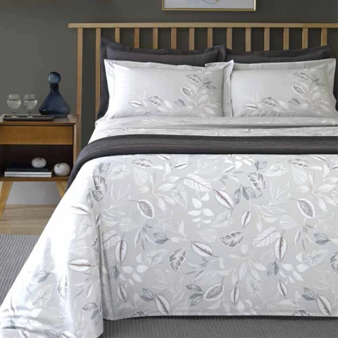 Juego Sábanas Queen Size Dohler 200 Hilos 100% Algodón Flores Grises