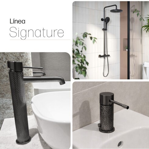 JUEGO DE GRIFERIA SIGNATURE GUNMETAL CON LAVATORIO ALTO GRAFITO-GUNMETAL