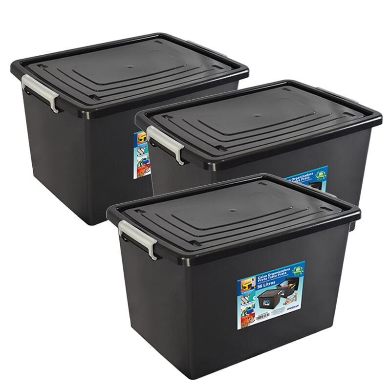 Set x3 Caja Organizadora 56 Lts NEGRO