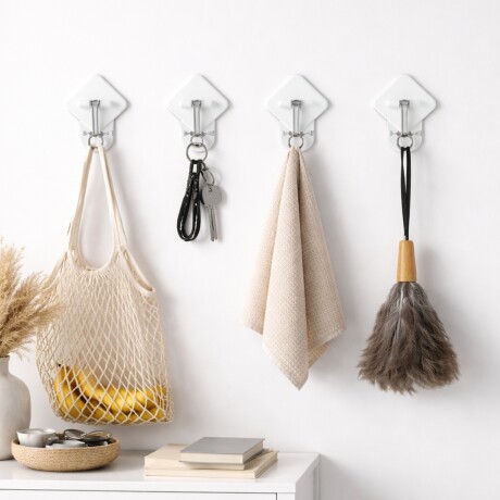 Gancho multiuso x4 con adhesivo BLANCO