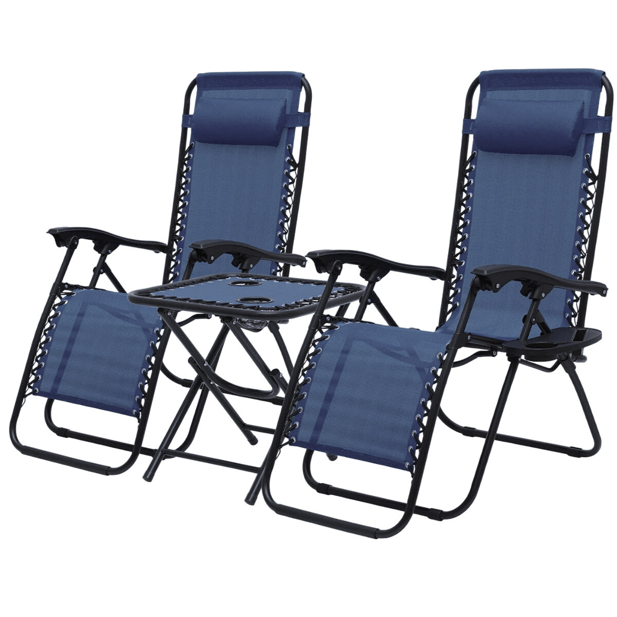 Juego De Jardin Silla Reposera Plegable X2 + Mesa Patio - Hog001037 